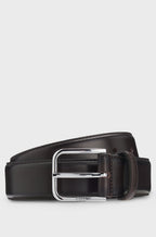 BOSS Leather Business Belt with Polished Silver Buckle