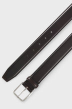 BOSS Leather Business Belt with Polished Silver Buckle