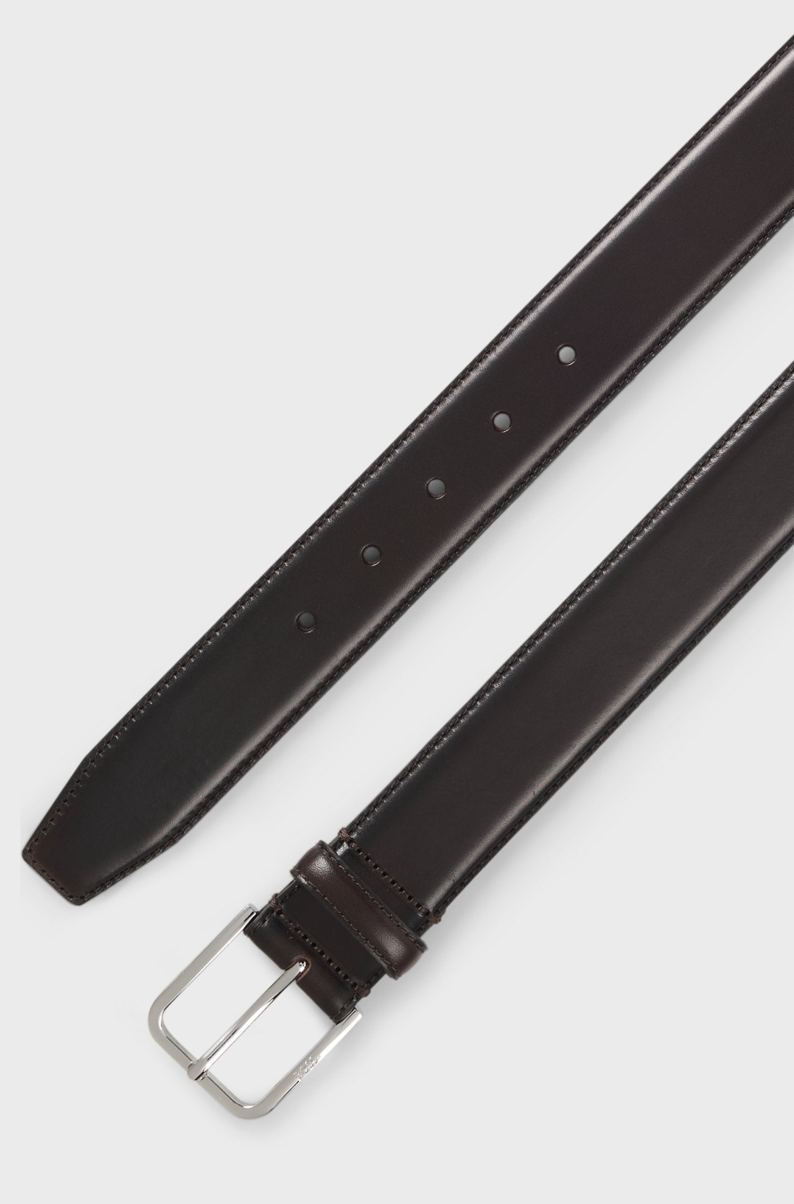 BOSS Leather Business Belt with Polished Silver Buckle