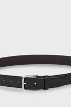 BOSS Leather Business Belt with Polished Silver Buckle