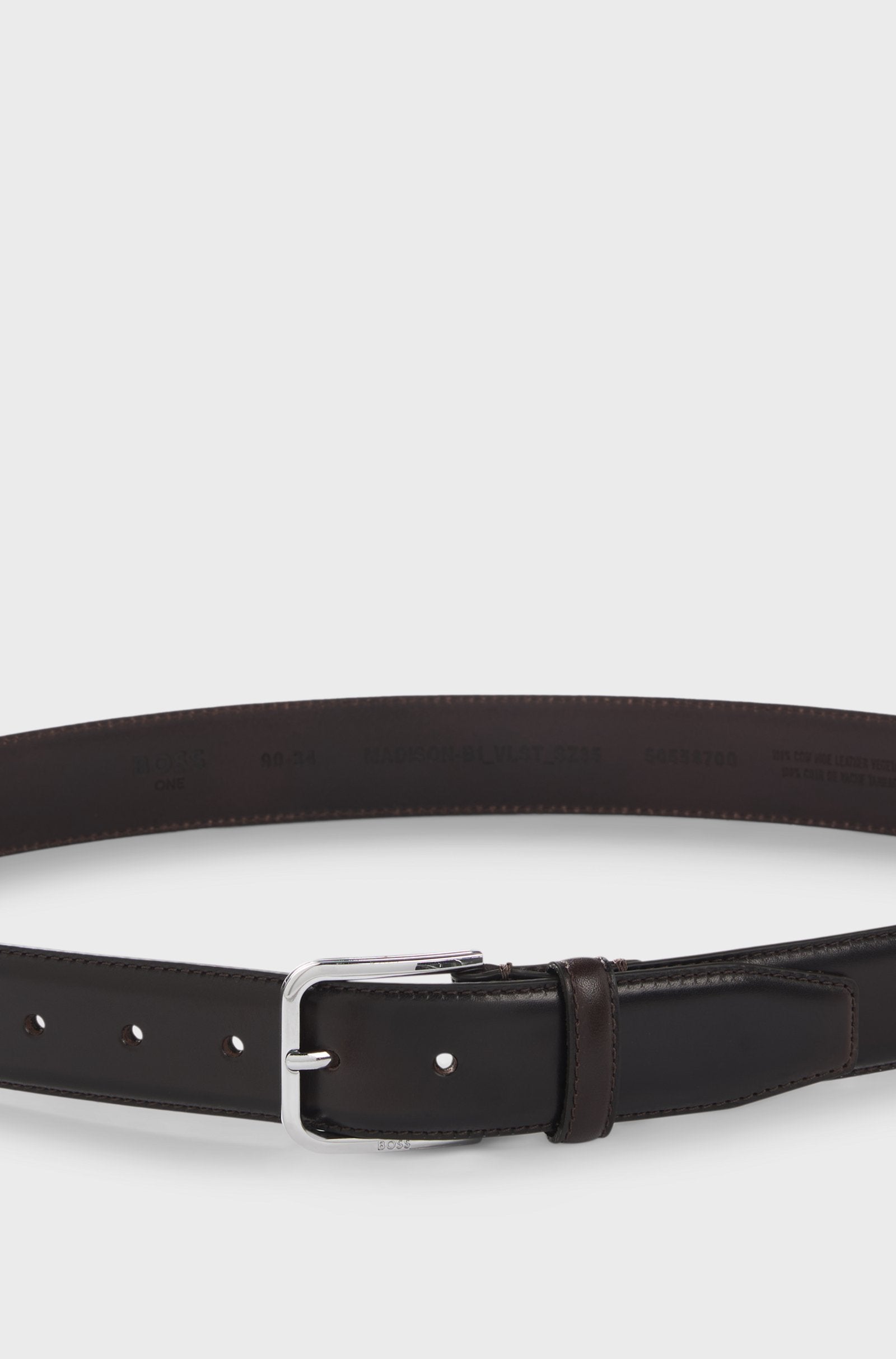 BOSS Leather Business Belt with Polished Silver Buckle