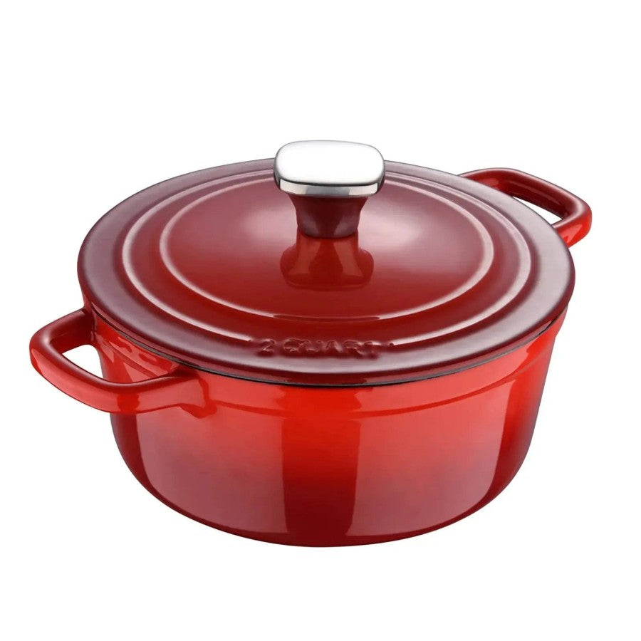 MASTERPRO 2 Qt Enamel Cast Iron Dutch Oven with Self-Basting Lid – Red