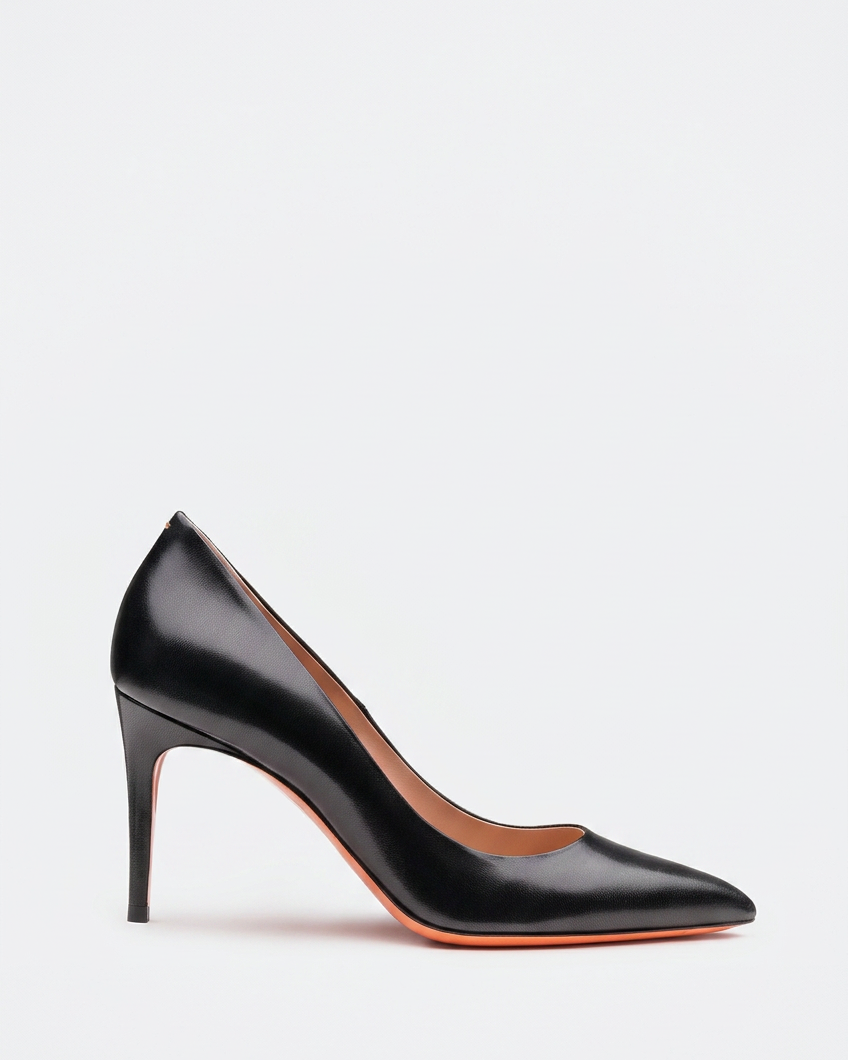 Plain black pump swapped onto the existing pale background at the same low baseline