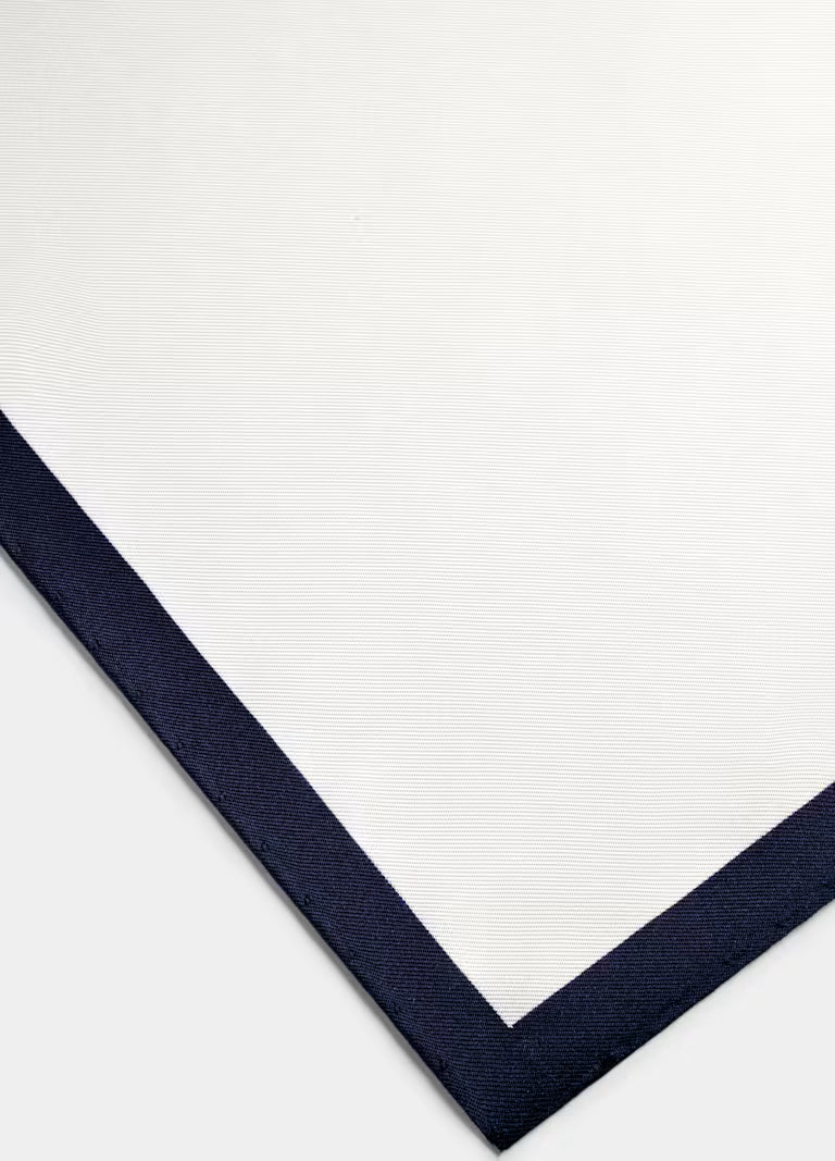 SUITSUPPLY White & Navy Contrast Detail Pocket Square - Pure Silk by Silk Pro, Italy