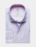 Hawes & Curtis Blue & Pink Bold Stripe Non-Iron Shirt - Contrast Detail