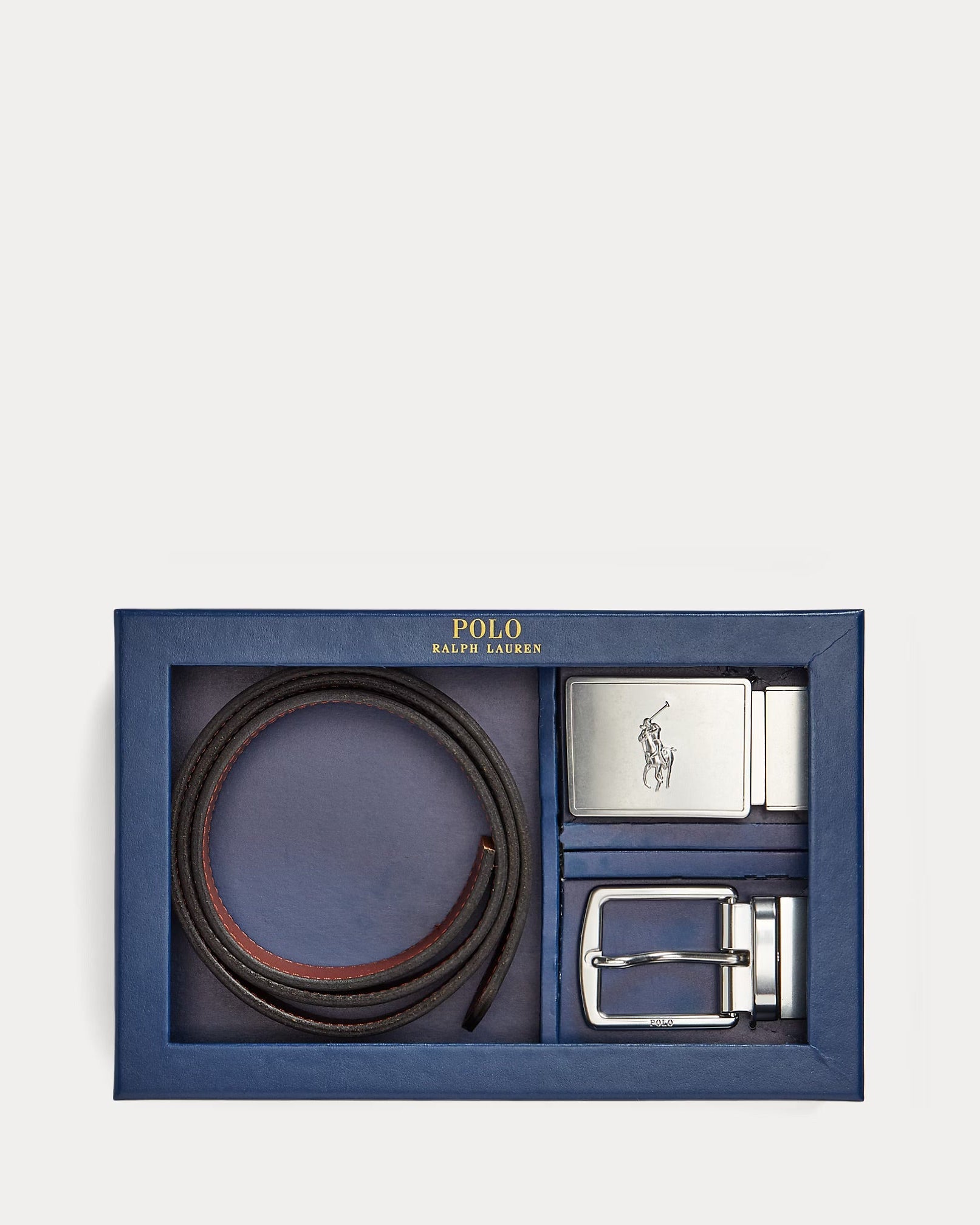 Polo Ralph Lauren Reversible Leather Belt Gift Set - Black/Saddle