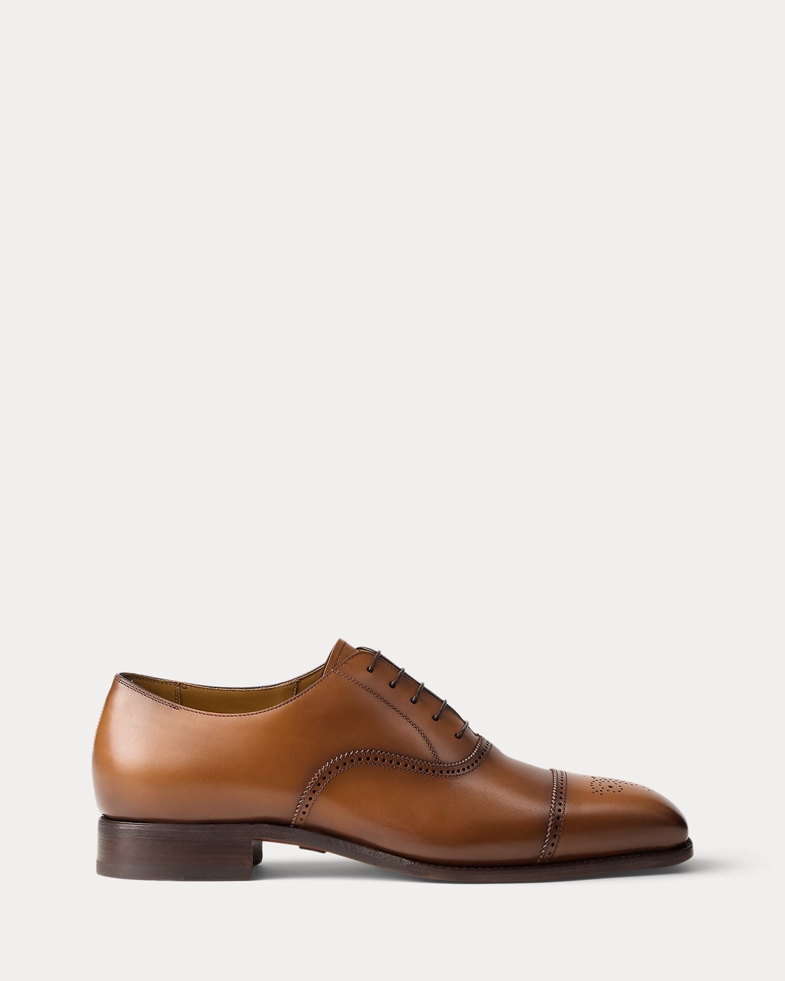 Ralph Lauren Purple Label Denver Burnished Calfskin Cap-Toe Shoe - Tan