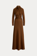 Lauren Ralph Lauren Pleated Button-Up Charmeuse Gown - Light Tobacco