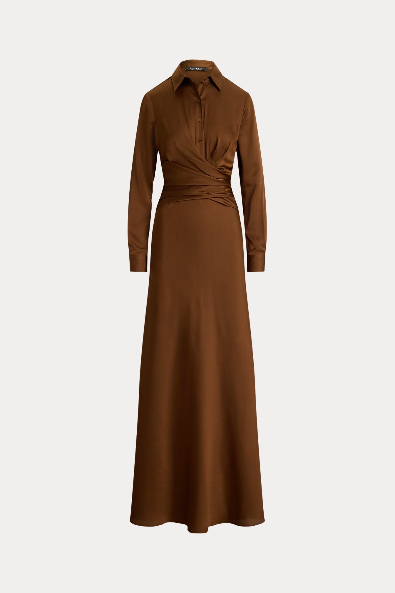Lauren Ralph Lauren Pleated Button-Up Charmeuse Gown - Light Tobacco