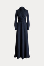 Lauren Ralph Lauren Pleated Button-Up Charmeuse Gown - Lauren Navy