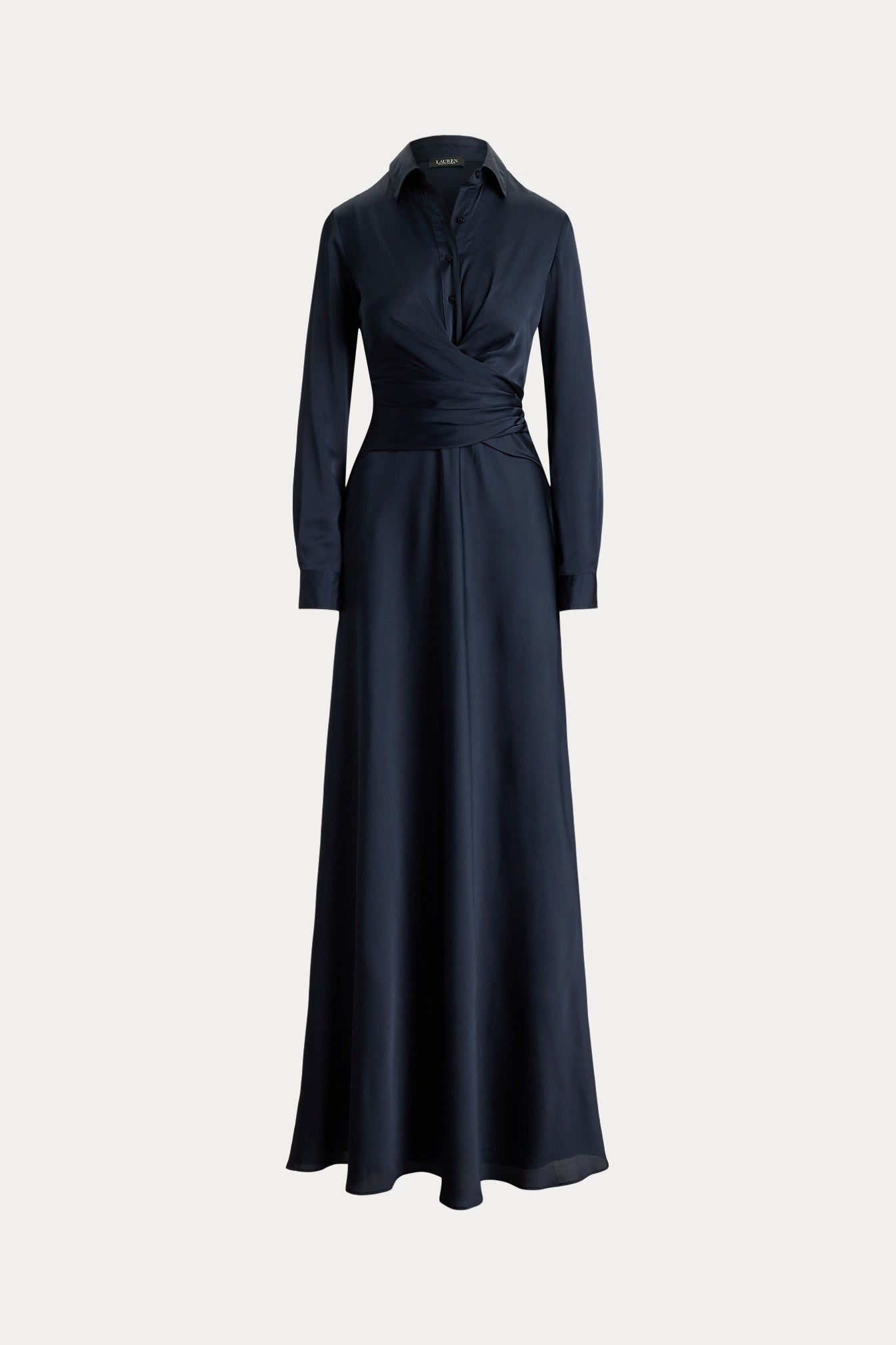 Lauren Ralph Lauren Pleated Button-Up Charmeuse Gown - Lauren Navy