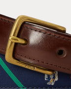 Polo Ralph Lauren Polo Bear Leather-Trim Striped Belt - Newport Navy Multi