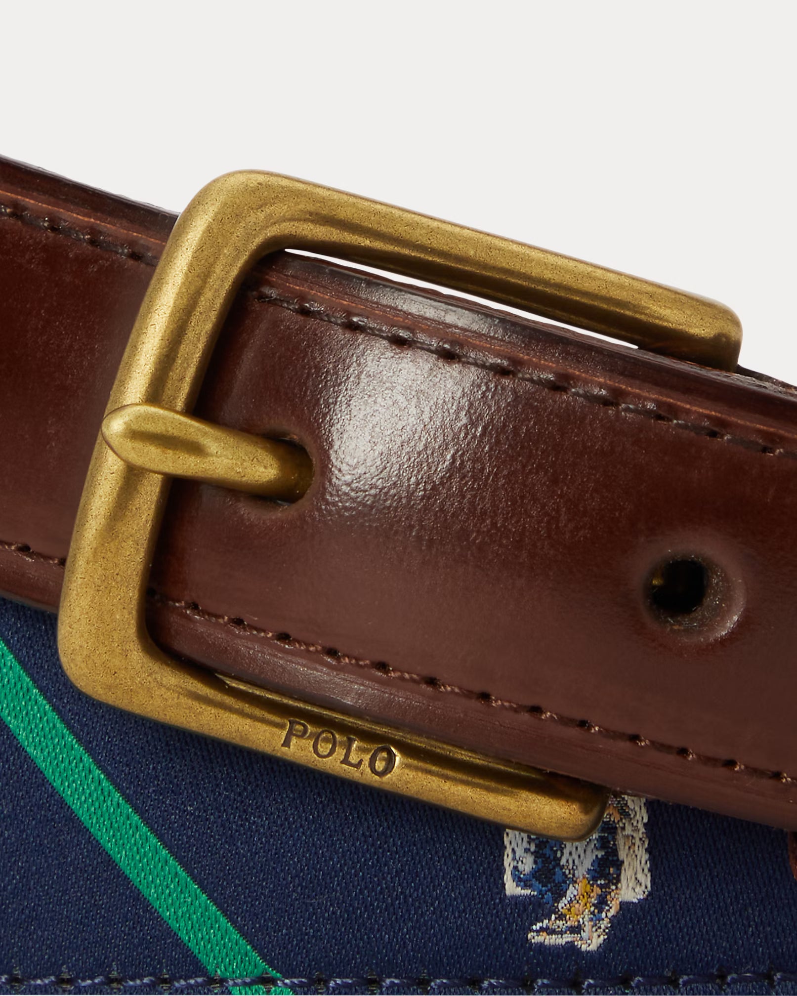 Polo Ralph Lauren Polo Bear Leather-Trim Striped Belt - Newport Navy Multi