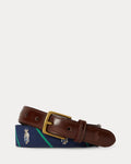 Polo Ralph Lauren Polo Bear Leather-Trim Striped Belt - Newport Navy Multi