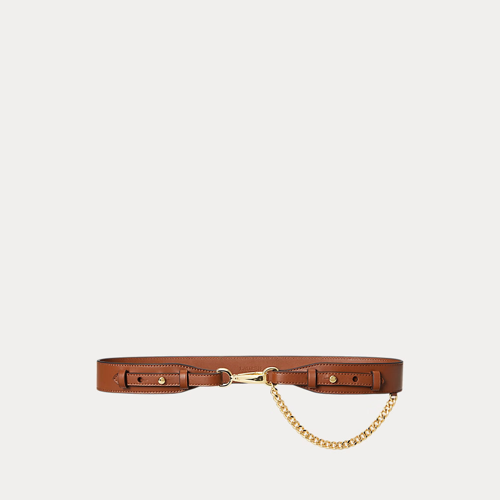 Lauren Ralph Lauren Chain-Trim Leather Dog-Clip Belt