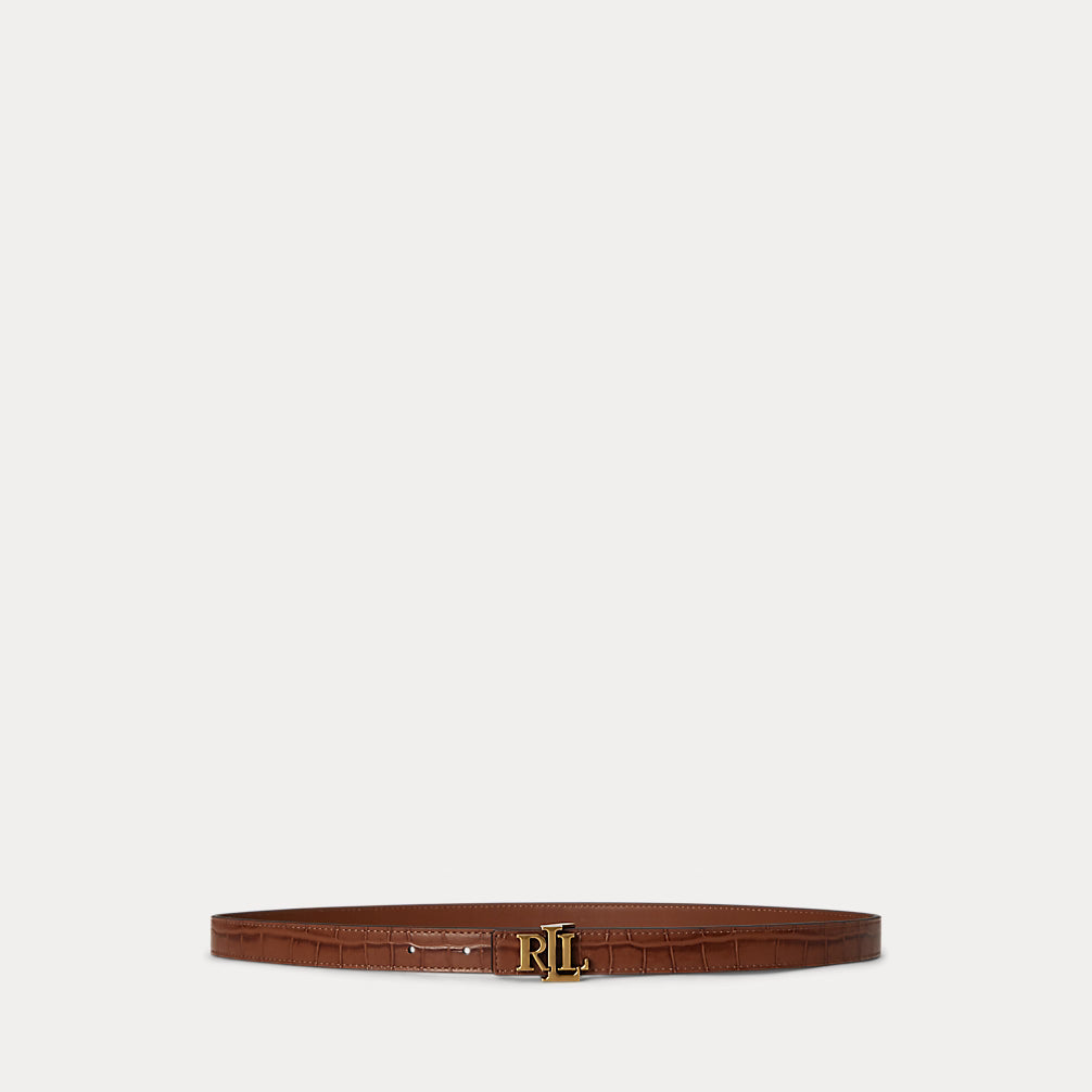 Lauren Ralph Lauren Logo Reversible Embossed Skinny Belt