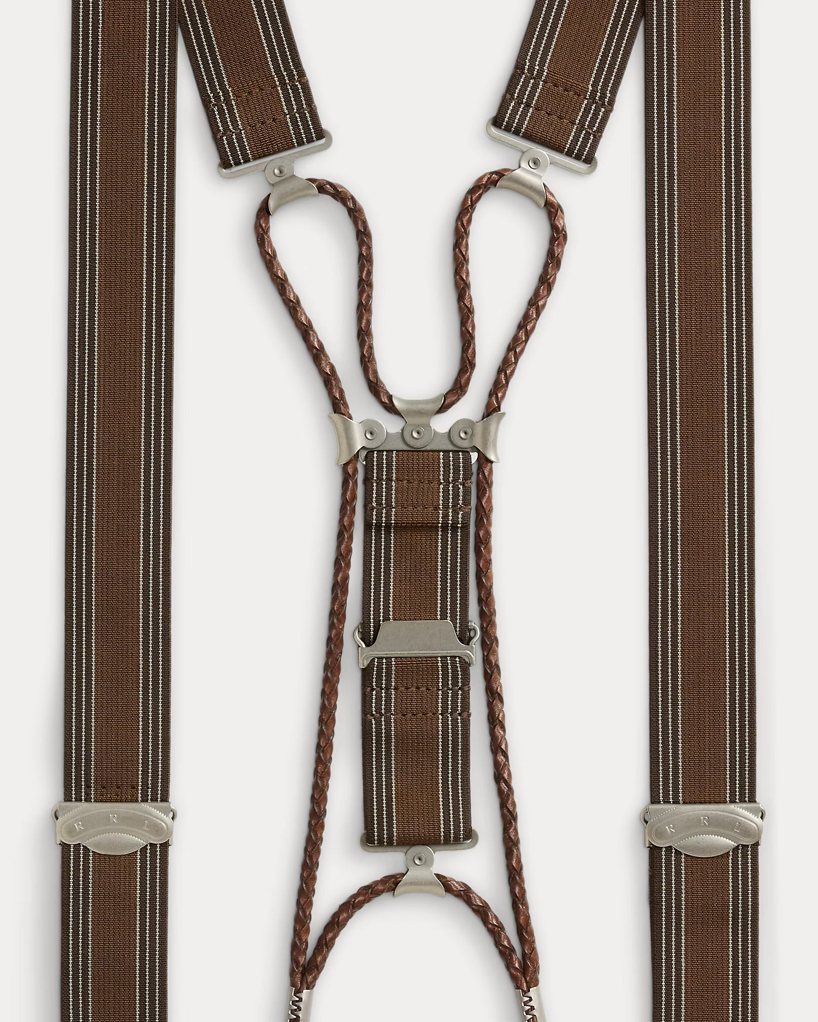 RRL Striped Stretch Braces - Brown