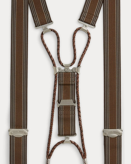 RRL Striped Stretch Braces - Brown