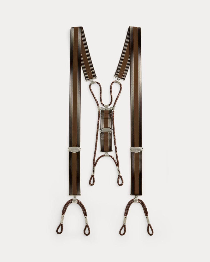 RRL Striped Stretch Braces - Brown