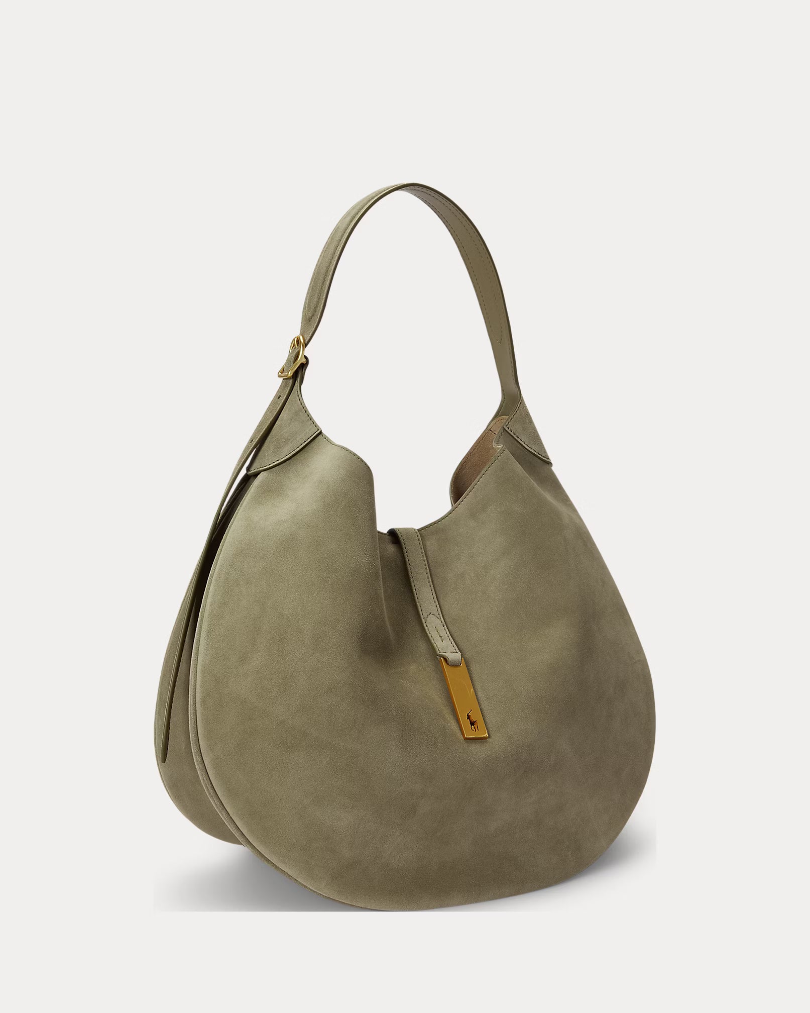 Polo Ralph Lauren Large Suede Polo ID Shoulder Bag – Light Olive