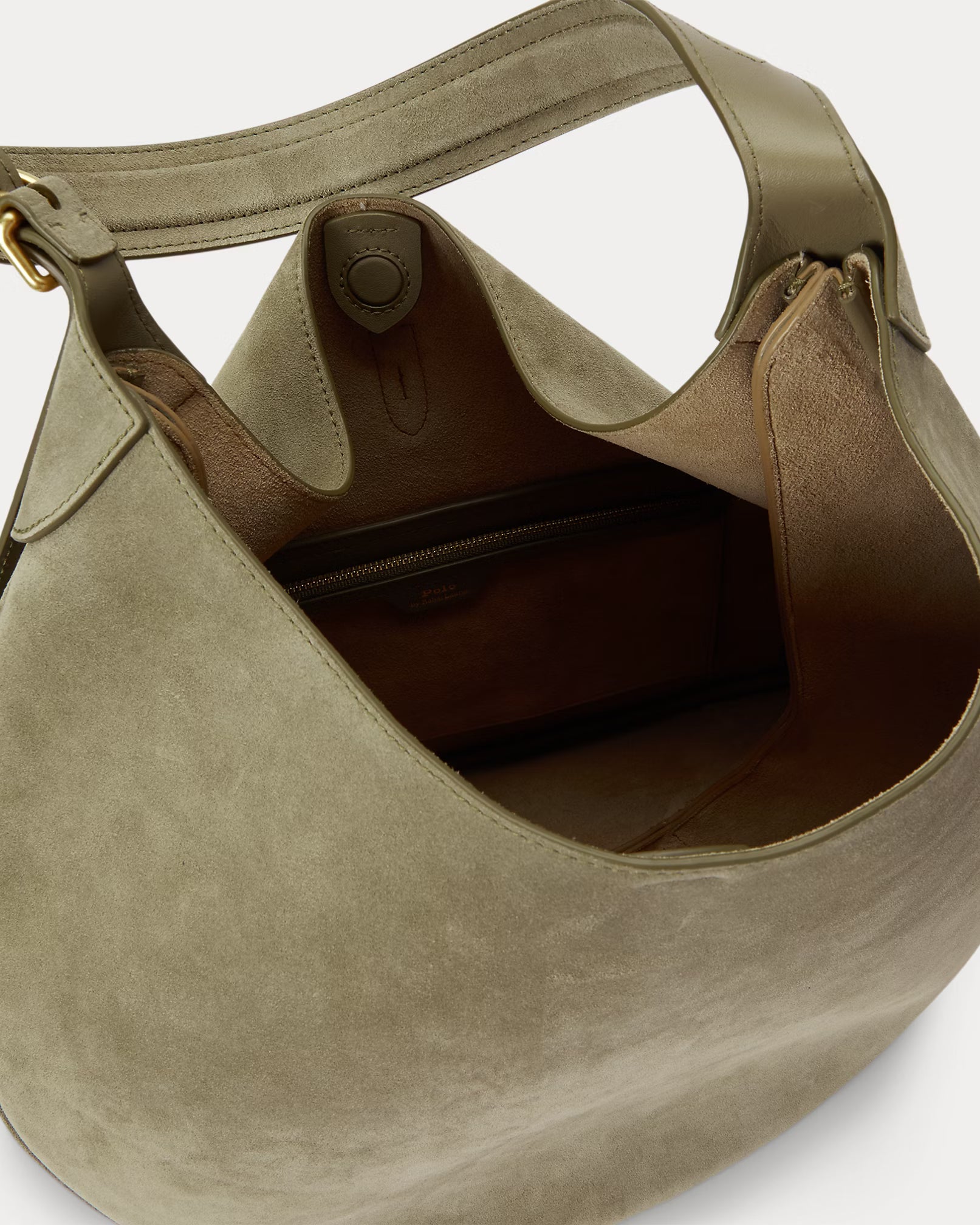 Polo Ralph Lauren Large Suede Polo ID Shoulder Bag – Light Olive