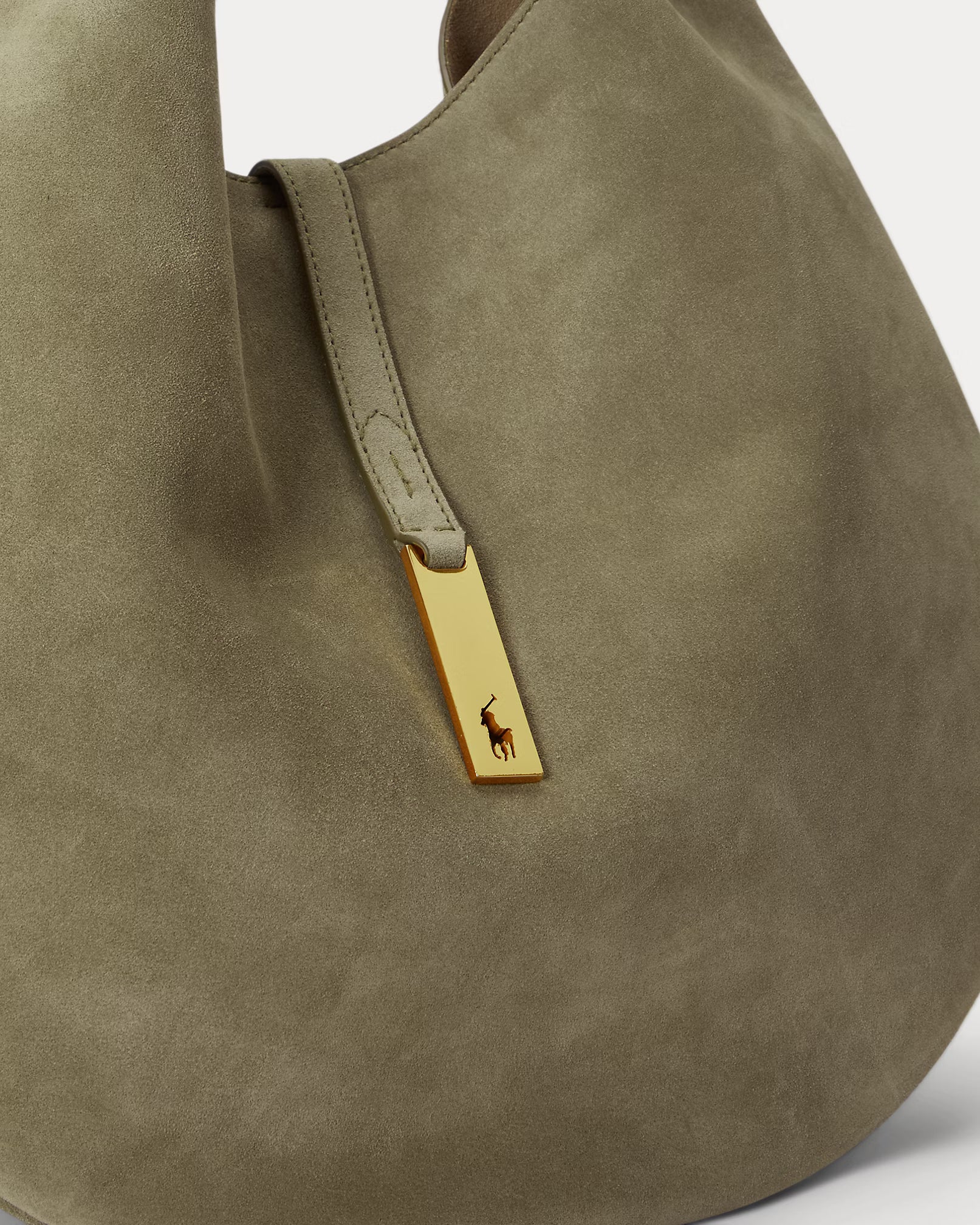 Polo Ralph Lauren Large Suede Polo ID Shoulder Bag – Light Olive