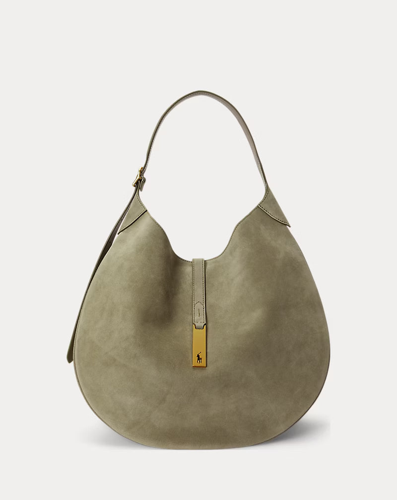 Polo Ralph Lauren Large Suede Polo ID Shoulder Bag – Light Olive
