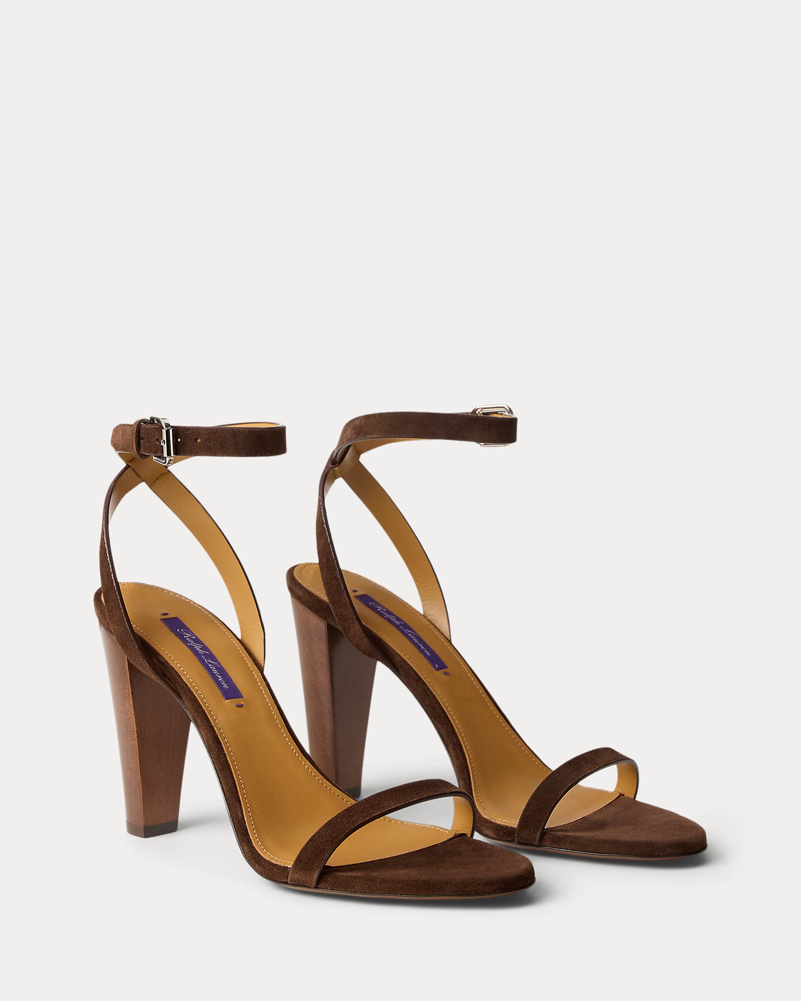 Ralph Lauren Collection Graison 95MM Calf-Suede Sandal – Luggage Brown