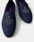 Ralph Lauren Purple Label Alonzo Bullion Crest Linen Slipper – Chairman Navy/Silver - LuxxeCoast