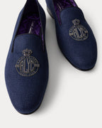 Ralph Lauren Purple Label Alonzo Bullion Crest Linen Slipper – Chairman Navy/Silver - LuxxeCoast