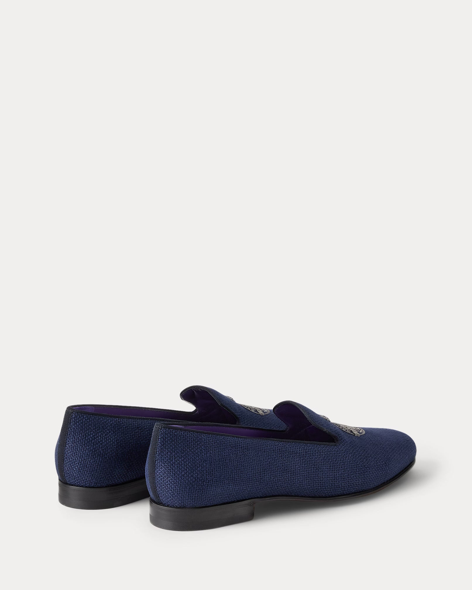 Ralph Lauren Purple Label Alonzo Bullion Crest Linen Slipper – Chairman Navy/Silver - LuxxeCoast