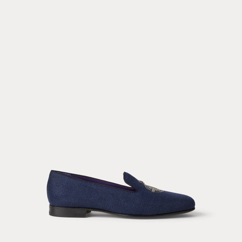Ralph Lauren Purple Label Alonzo Bullion Crest Linen Slipper – Chairman Navy/Silver - LuxxeCoast