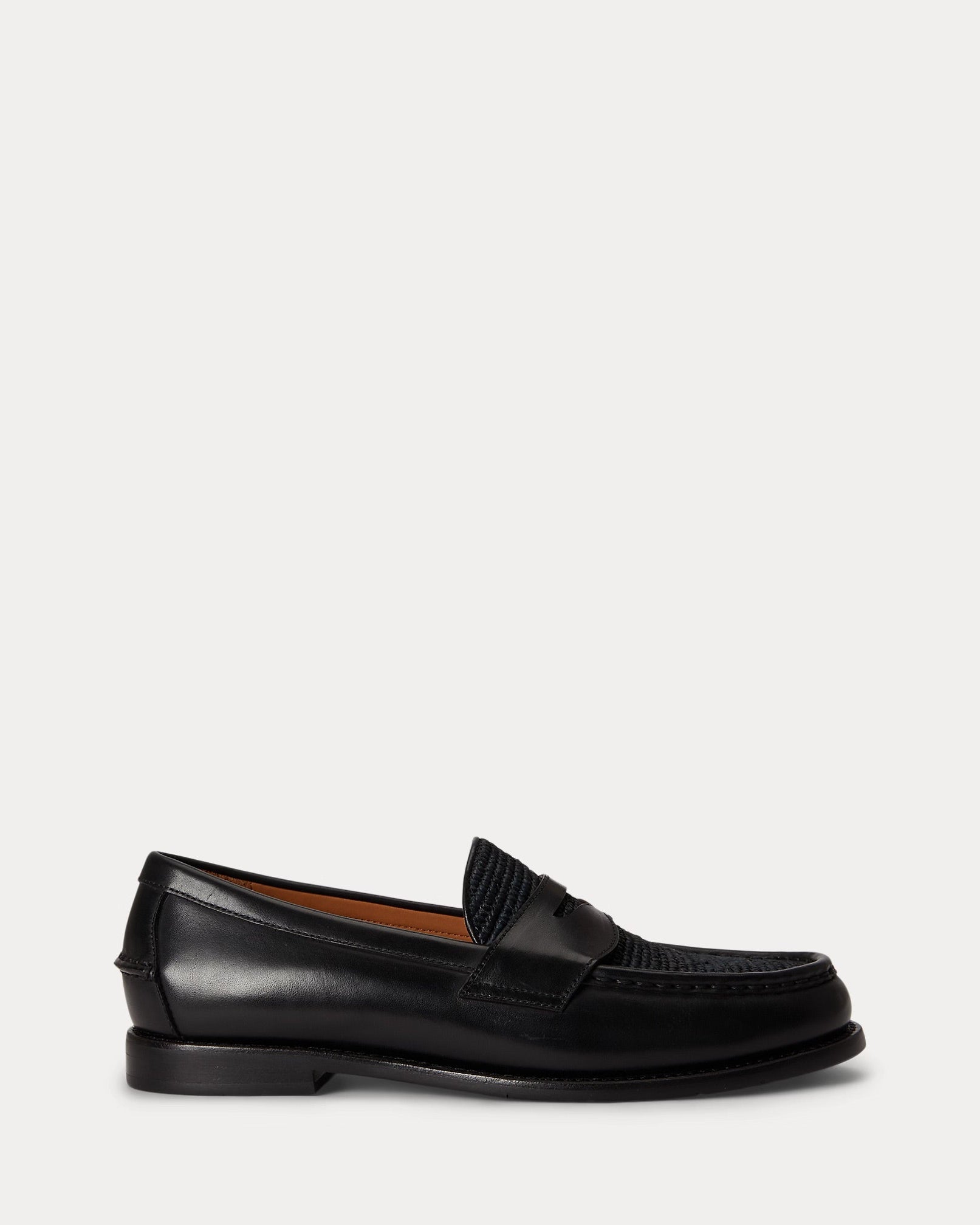Polo Ralph Lauren Alston Raffia-Trim Leather Penny Loafer – Black - LuxxeCoast