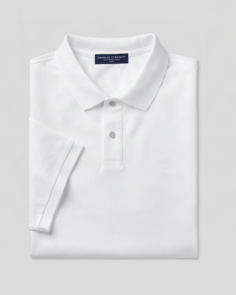 White polo edit with all buttons fastened