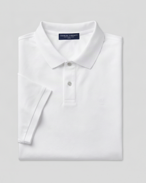 White polo edit with all buttons fastened